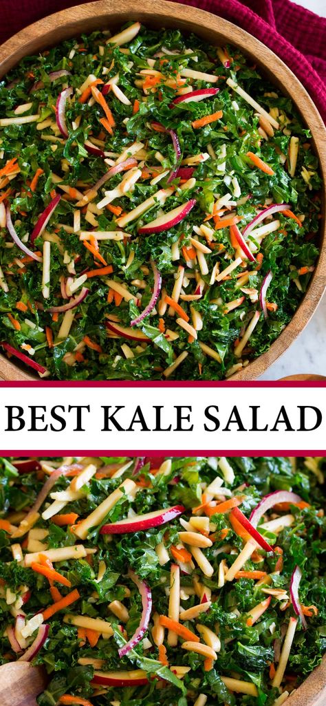 Hot Kale Salad Recipes, Toscano Kale Recipe, Delicious Kale Salad, Kale Salad With Balsamic Vinaigrette, Raw Vegetable Dishes, Dark Green Salad, Pescatarian Vegetarian Recipes, Delicious Kale Recipes, Healthy Eating Salads