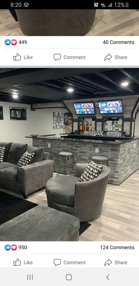 Garage Lounge Ideas Man Cave, Bar Room Ideas In House, Bar Lounge Room Ideas, Basement Sports Bar, Garage Bar Ideas, Bar Lounge Room, Basement Wet Bar, Sports Man Cave, Barn House Interior