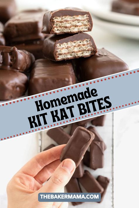 These easy homemade kit kat bites are delicious. With just two ingredients, these are a quick and easy homemade treat. Wafers and melted chocolate make the perfect copycat kit kat bar at home. Easy Kit Kat Cake, Homemade Kitkat Bars, Homemade Kit Kat Bars, Homemade Kitkat, Kitkat Aesthetic, Kit Kat Recipes, Kit Kat Bar, Dessert Favorites, Homemade Candy Bars