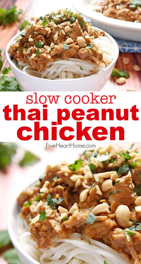 Crock Pot Thai, Crock Pot Asian, Slow Cooker Thai, Slow Cooker Thai Chicken, Thai Peanut Chicken, Dinner Favorites, Yummy Dishes, Pot Dinners, Thai Peanut