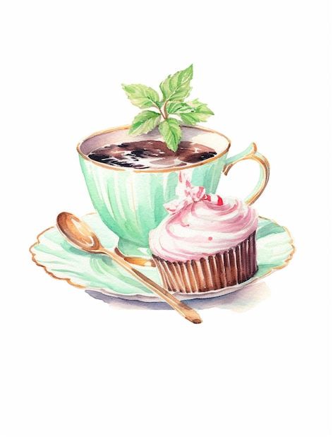 Photo a watercolor drawing of a cup of c... | Premium Photo #Freepik #photo #illustrations #food-clipart #clip-art Cup Of Tea Drawing, Tea Drawing, Drawing Cup, Tea Cup Drawing, Mint Leaf, A Cup Of Tea, A Cup Of Coffee, Watercolor Drawing, Mint Leaves