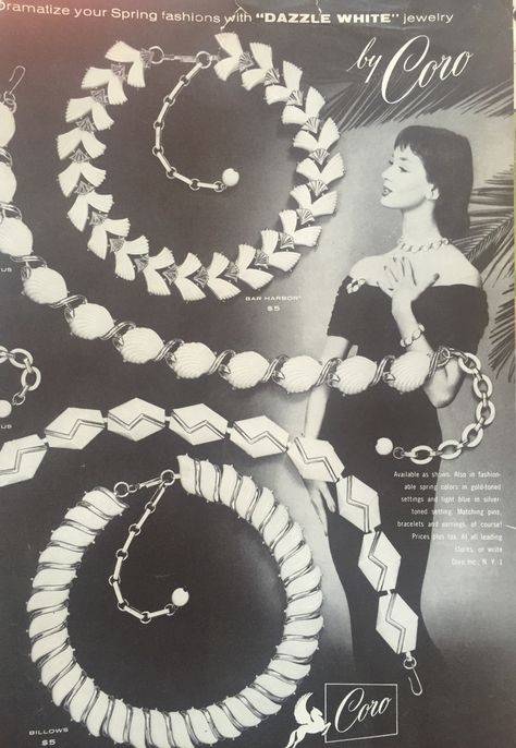 Coro jewelry ad. Dolores Hawkins Phelps model Corocraft Jewelry, Jewellery Advertising, Jewelry Ad, Jewelry Knowledge, Coro Jewelry, Jewelry Ads, Beautiful Costumes, Vintage Jewels, Vintage Poster