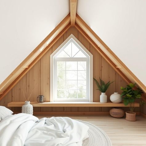 Add natural decor to your attic with a dormer window creating a bright, airy space filled with cozy charm 🌿 #naturalliving #atticdecor Dormer Window Interior, Attic Guest Room, Attic Windows, Gable Window, Dormer Window, Windows Interior, Attic Decor, Cozy Attic, Attic Window