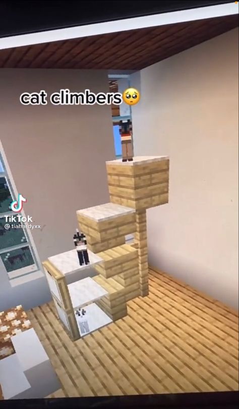 Cat Home Minecraft, Minecraft Cat Bed Ideas, Minecraft Cat Tree Design, Minecraft Big Kitchen Ideas, Cat Room Minecraft, Pet Store Minecraft, Minecraft Pet Room, Cat Tree Minecraft, Cat Bed Minecraft