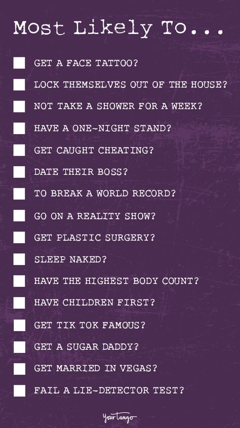 Fun Games For 5 People, Whos More Likely To Questions Best Friends, Sibling Games Questions, The Most Likely To Game, Party Ideas To Do, Most Likely To Questions Best Friends, Risky Games To Play With Friends, Good Most Likely To Questions, Night Out Ideas With Friends