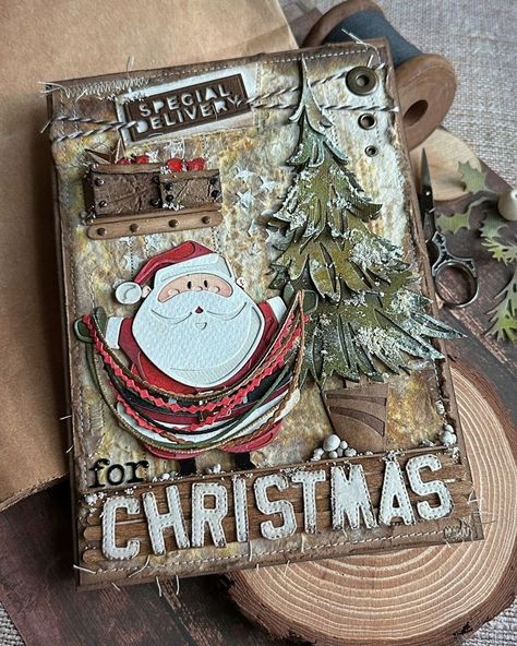 12 Tags Of Christmas Tim Holtz, Christmas Atc Cards, Tim Holts Christmas Cards, Tim Holtz Christmas Cards 2024, Tim Holtz Santa, Dyi Christmas Cards, Tim Holtz Sizzix Dies, Tim Holtz Christmas Cards, Sizzix Cards