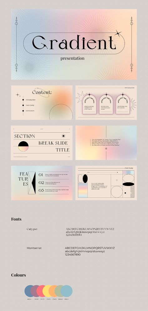 Presentation Ideas Aesthetic, Powerpoint Inspo Aesthetic, Project Template Design, Power Point Inspo Aesthetic, Gradient Branding Design, Powerpoint Design Gradient, Template For Presentation, Design Template Layout, Canva Templates Ideas Presentation