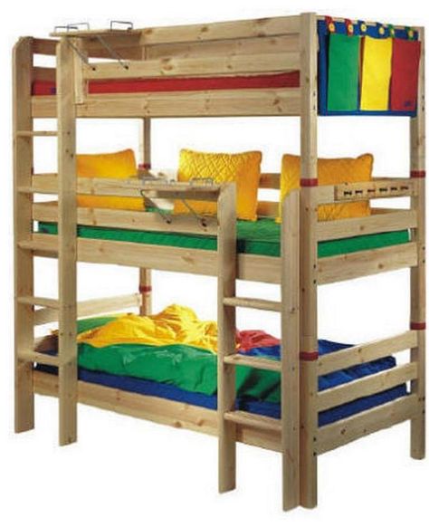 How To Build Triple Bunk Bed Diy Triple Bunk Beds, Bunk Beds Diy, Triple Bunk Beds Plans, Triple Bunks, Cheap Bunk Beds, Double Loft Beds, Beds With Stairs, Cool Beds For Kids, Bunk Bed Plans