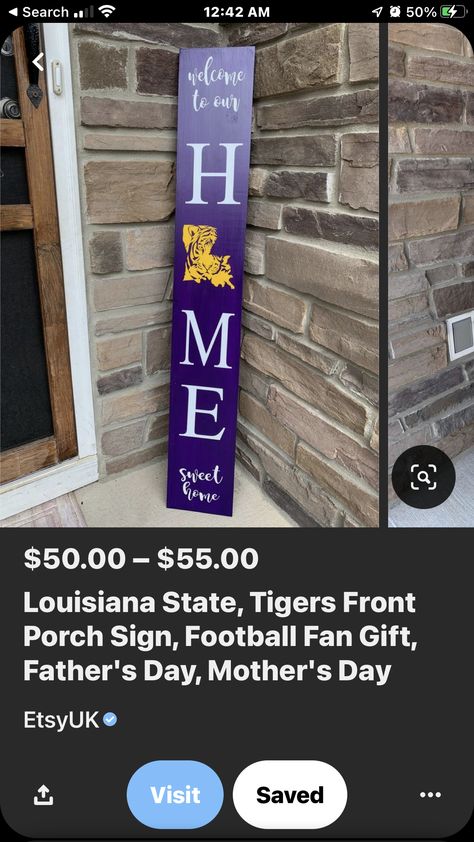 Lsu Tigers Porch Sign, Lsu Wooden Door Hangers, Louisiana Door Hanger, Louisiana Door Hanger Painted Wood, Lsu Wood Art, Football Door Hangers, Front Porch Signs, Gifts For Football Fans, Door Signs Diy