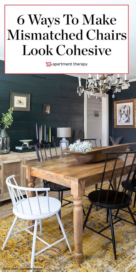 These interior designer-approved tips will help you style mismatched dining chairs, so the look is curated and collected. #diningrooms #diningroomtrends #diningroomideas #diningtable #chairs #diningchairs #designtrends #eclecticdecor Ranch Inspiration, White Sitting Room, Mismatched Furniture, Mismatched Dining Chairs, Barn Loft, Mismatched Chairs, White Bar Stools, Wood Walls, Exposed Wood