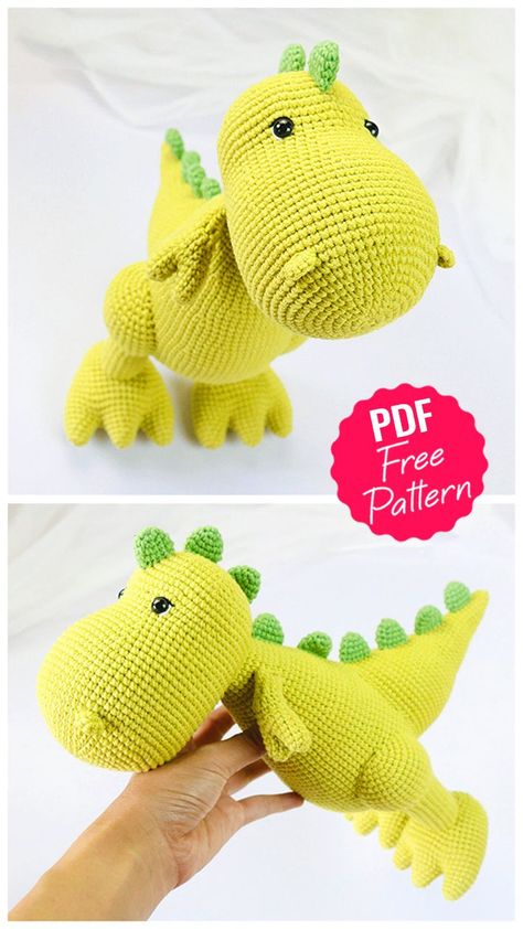 Crochet Dinosaur Amigurumi PDF Free Pattern / via Bumcraft • Instagram: @bumcraft_boomhouse Cute Animal Crochet, Crochet Dinosaur Pattern Free, Amigurumi Dinosaur, Dinosaur Amigurumi, Crochet Dinosaur Patterns, Crochet Dragon Pattern, Crochet Baby Gifts, Animal Crochet, Crochet Dinosaur