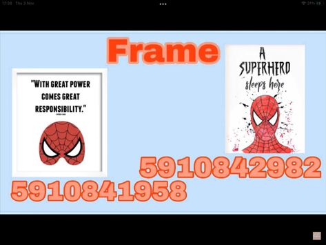 Bloxburg Picture Codes Marvel, Bloxburg Picture Codes Spiderman, Amazon Roblox Decal, Spiderman Codes Bloxburg, Berry Avenue Codes Pictures Boys Room, Spider Man Bloxburg Codes, Bloxburg Boys Room Decals, Bloxburg Decals Codes Long Painting, Bloxburg Spiderman Decal Codes