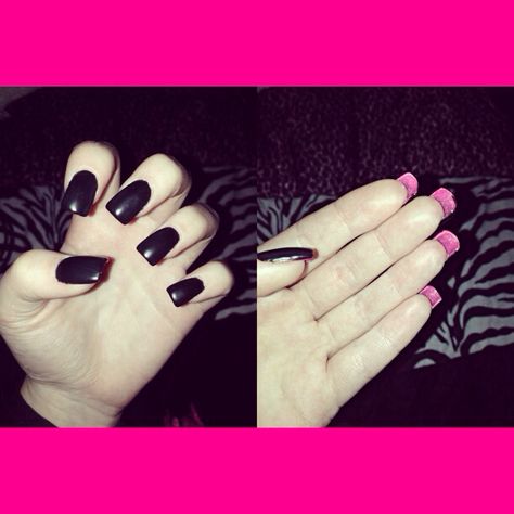 Matte black nails with pink underneath Matte Black Nails With Pink, Black Nails With Pink, Nails Underneath, Nails With Pink, Matte Black Nails, Black Nails, Pink Nails, Matte Black, Manicure