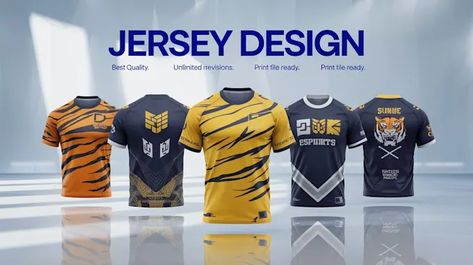 For only $25, Violettedesign will design custom sports merchandise esports jersey mockup for your brand. | Your team deserves to stand out both on and off the field, and I'm here to deliver jaw-dropping, professional sports jersey designs that will make | Fiverr Esports Jersey, Jersey Mockup, Jersey Designs, Sports Merchandise, Sports Jersey Design, Content Design, Contents Design, Seo Tips, Marketing Design