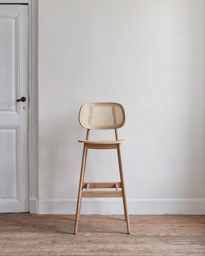 Indoor | Vincent Sheppard Bar Stool With Backrest, Rattan Bar Chair, Cane Bar Stools, Oak Bar Stools, Turkish Furniture, Backrest Design, Rattan Bar Stools, Wooden Bar Stools, Sofa Lounge