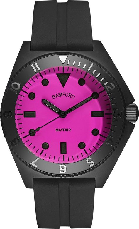 Bamford Watch Mayfair Non Date #add-content #bezel-unidirectional #bracelet-strap-rubber #brand-bamford #case-depth-15mm #case-material-black-pvd #case-width-40mm #delivery-timescale-call-us #dial-colour-pink #discount-code-allow #gender-mens #luxury #movement-quartz-battery #new-product-yes #official-stockist-for-bamford-watches #packaging-bamford-watch-packaging #sale-item-no #style-dress #subcat-mayfair #supplier-model-no-may-blk-npk-3s #warranty-bamford-official-2-year-guarantee Bamford Watch, Luxury Watch Brands, Metal Bracelets, Women Perfume, Armani Exchange, Emphasis, Luxury Watch, Watch Brands, Luxury Watches