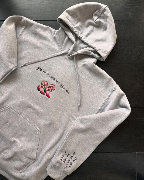 tricks up my sleeve hoodie 🍒 #taylorswift #swiftie #evermore #cowboylikeme Embroidery Studio, Singer Dr, Hoodie Images, Lined Hoodie, Embroidered Fabric, Extra Large, Sleeve Length, Embroidery, How To Wear