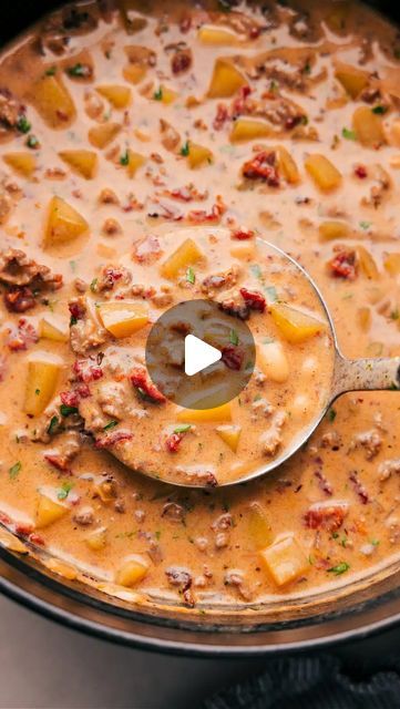 Chelsea Lords on Instagram: "This Tuscan Sausage and Potato Soup is a flavor explosion! It combines savory Italian sausage, rich sun-dried tomatoes, tender potatoes, and creamy white beans in a rich broth. The secret to elevating this soup? A swirl of pesto!

⭐️ To get the full recipe sent to your DMs comment “soup” or click the link in my bio! ⭐️

https://www.chelseasmessyapron.com/tuscan-sausage-potato-soup/

#chelseasmessyapron #buzzfeedfood #instayum #foodie #comfortfood #feedfeed #instafood #foodideas #buzzfeast #yahoofood #marthafood #macrofriendly #tastyaf #buzzfeastfood #firstweeat #onmytable #huffposttaste #tuscansausage #potatosoup" Sausage And Potato Soup, Tuscan Sausage, Creamy White Beans, Sausage Potato Soup, Sausage Potato, Mushroom Soup Recipes, Sausage Potatoes, Sausage Soup, Buzzfeed Food