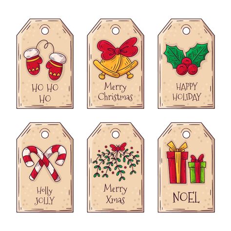 Free Vector | Hand drawn christmas label set Free Christmas Printables Vintage, Christmas Gift Tags Diy, Christmas History, Gift Tags Birthday, Hand Drawn Christmas, Merry Bright Christmas, Christmas Gift Tags Printable, Gift Tags Diy, Christmas Card Art