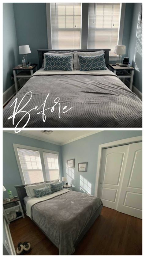 The "Bed in Front of Window" Room- Small Bedroom Makeover - Nesting With Grace Bedroom Ideas For Small Rooms With Window, Bedroom Layout Ideas With Windows, Placing A Bed In Front Of A Window, Window Above Bed Farmhouse, Small Cozy Primary Bedroom, Small Bedroom Two Windows, Bed Next To Window Ideas, Placing Bed In Front Of Window, Bed Front Of Window