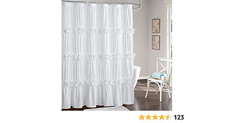 Amazon.com: Homechoice Decor Victorian Ruffle Shower Curtain, Vintage Handcrafted Bow Tie Bath Curtain for Master Bathroom, Ruched Microfiber Bathroom Curtain with 12 Buttonholes, 72" W x 72" H, White (LQ-10) : Home & Kitchen Ruffle Shower Curtain, Feminine Bathroom, Vintage Shower Curtain, Ruffle Shower Curtains, Farmhouse Shower Curtain, Farmhouse Shower, Stall Shower Curtain, Fancy Flowers, Flower Shower Curtain