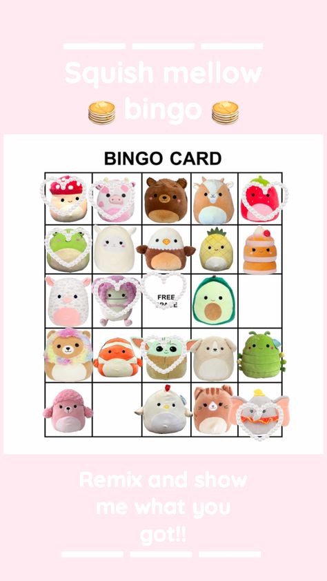 #remix #bingo #preppygirl #slay #beauty #fyp #pink #cute #squishmallow #stuffedanimals these are the ones that I want Preppy Girl, Free Space, Bingo Cards, Create Collage, Creative Play, Bingo, I Want, Pink, Beauty