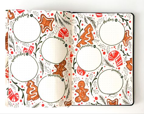 Christmas Bujo Theme, Bujo December Theme, Bujo Christmas Theme, Gingerbread Bullet Journal, December Bullet Journal Weekly Spread, December Bullet Journal Weekly, Gingerbread Theme Christmas, Christmas Bujo, December Bujo