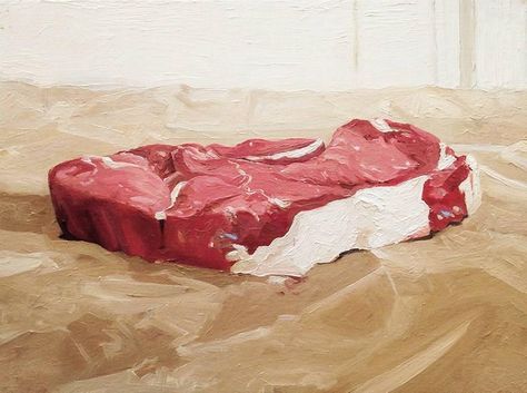 Steak Painting, Meat Painting, Matthew Hopkins, Meat Aesthetic, Gouache Flowers, Meat Art, Meat Love, Food Still Life, Pizza Art