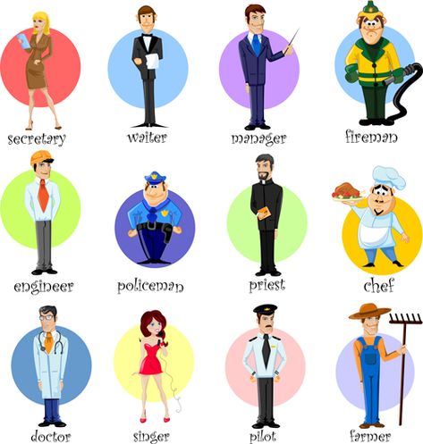 Different professions design elements vector 02 Jobs In Art, Picture Dictionary, Work Skills, Woodworking Classes, List Of Jobs, Picture Illustration, Cartoon Drawing, Policeman, English Study