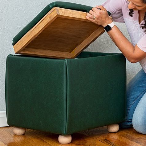 DIY Storage Ottoman Cube With Tray Top - Build Plans - Anika's DIY Life Diy Storage Ottoman, Storage Cube Ottoman, Diy Ottoman, Affordable Storage, Simple Woodworking Plans, Frame Desk, Build Plans, Entryway Bench Storage, Diy Nightstand