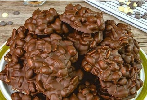 Eggnog Bread Recipe, Chocolate Nut Clusters, Chocolate Nuts Clusters, Slow Cooker Candy, High Fat Snacks, Nut Clusters, Crockpot Candy, Cooking Advice, Chocolate Nuts