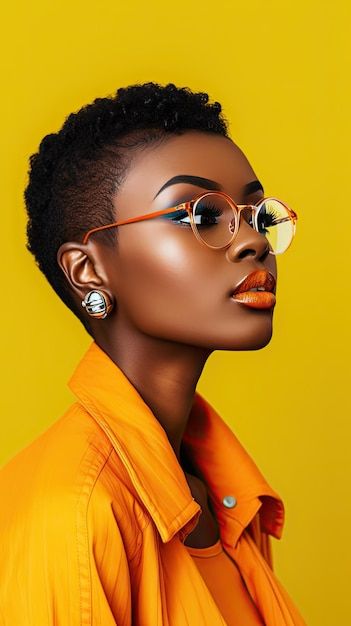 Glasses Short Hair, Woman Wearing Glasses, African Portraits Art, Girls Yoga, Africa Art Design, Yellow Photography, Photography Lighting Setup, Short Box Braids Hairstyles, Foto Top