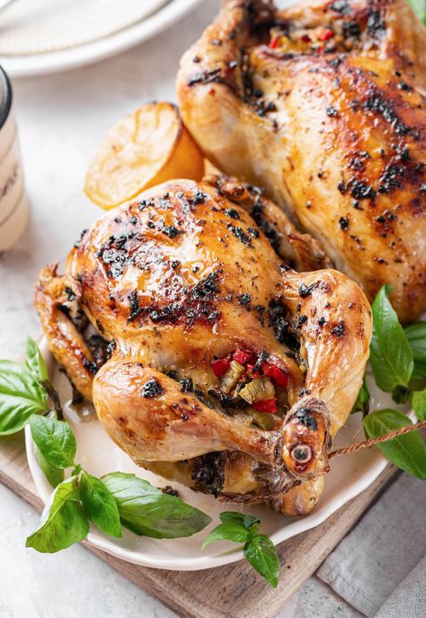 Roasted Cornish Hens Stuffed with Vegetables Game Hen Recipes, Roasted Cornish Hen, Cornish Hen Recipe, Perfect Christmas Dinner, Cornish Hen, Cornish Hens, Poultry Seasoning, Sheet Pan Recipes, Fresh Salads