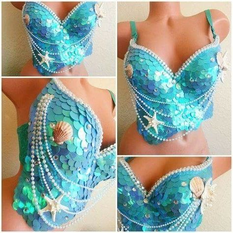 Mermaid Bustier, Mermaid Costume Diy, Mermaid Halloween Costumes, Mermaid Accessories, Iridescent Mermaid, Mermaid Bra, Mermaid Costumes, Mermaid Top, Mermaid Halloween