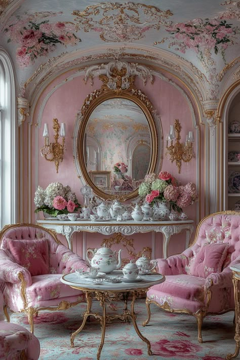 Vanity And Office Room Ideas, Rococo Interior Design Modern, Rococo Style Interior Design, French Rococo Aesthetic, Old Money Home Decor, Rococo Interior Design, Old Money Home, Rococo Aesthetic, New England Cottage