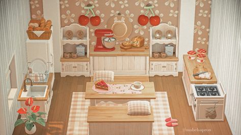 Acnh Pink Kitchen, Acnh Stitches House, Animal Crossing Room Ideas Kitchen, Cherry Acnh, Animal Crossing Kitchen Ideas, Kitchen Animal Crossing, Acnh Bedroom Design Cottagecore, Acnh Kitchen Designs, Cute Kitchen Animal Crossing