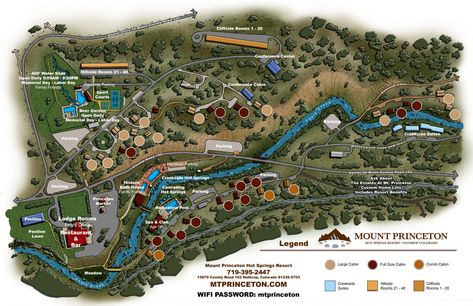 Map of Mount Princeton Hot Springs Resort in Colorado Colorado Hotsprings, Hot Sulphur Springs Colorado, Mount Princeton Hot Springs, Colorado Hot Springs Resorts, Mt Princeton Hot Springs Colorado, Denver Vacation, Conundrum Hot Springs Colorado, Resort Plan, Hot Springs Arkansas