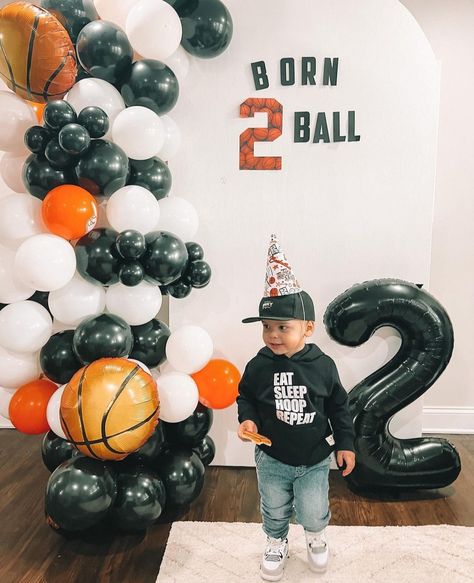 Basketball Themed 2nd Birthday, Sport Themed 2nd Birthday Party, Basketball 1st Birthday Photoshoot, Sports Birthday Balloons, Ball Themed 2nd Birthday Party Boys, Two Year Old Basketball Party, Basketball Theme First Birthday Party, Sports Ball Party Theme 2nd Birthday, 2 Year Sports Birthday