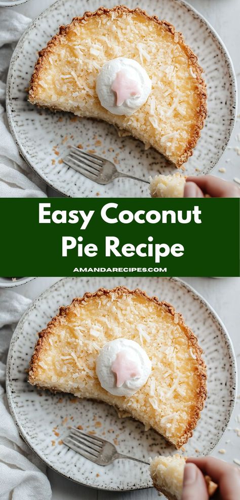 Looking for a delightful dessert that’s easy to make? This Easy Coconut Pie Recipe is a flavorful treat that combines creamy coconut and a buttery crust, perfect for family gatherings or casual weeknight desserts. Easy Coconut Pie, Assorted Cheesecake, Dessert Ideas Simple, Unique Recipes Desserts, Dessert Ideas Easy, Coconut Pie Recipe, Tropical Desserts, Rich Cheesecake, Tasty Cookies