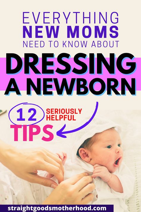 A baby lays looking surprised as their mom puts their shirt on with description of "everything new moms need to know about dressing a newborn- 12 seriously helpful tips" Dress Newborn Temperature, Newborn Temperature Clothes, Newborn Clothing Temperature, Dressing Newborn Temperature, How To Dress Your Newborn, Dressing Baby For Temperature, How To Dress A Baby For Weather, How To Dress Baby For Temperature, Dressing Baby For Temperature Outside