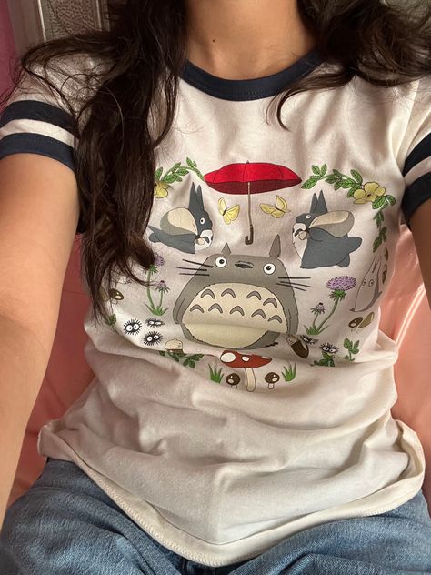 totoro shirt. Ghibli Tshirt Design, Ghibli Aesthetic Clothes, Totoro Clothes, Ghibli Aesthetic Outfit, Ghibli Core Outfit, Totoro Outfit, Studio Ghibli Clothes, Studio Ghibli Outfits, Ghibli Tshirt