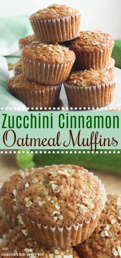 These Zucchini Oatmeal Muffins use shredded zucchini, cinnamon and brown sugar. They're full of flavor and no one will know that you're serving them a vegetable! Find the recipe at gracefullittlehoneybee.com #muffins #oatmeal #zucchini Zucchini Oatmeal Muffins, Oatmeal Zucchini, Muffins Oatmeal, Cinnamon Oatmeal Muffins, Frozen Zucchini, Zucchini Oatmeal, Zucchini Recipes Dessert, Sweet Muffin, Zucchini Muffins