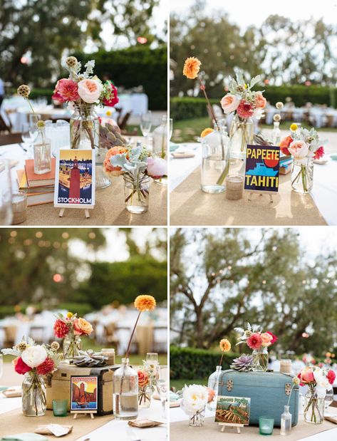 Travel Theme Wedding Centerpieces, Travel Wedding Theme Decoration, Travel Centerpieces, Vintage Travel Party, Vintage Travel Wedding, Travel Theme Bridal Shower, Travel Bridal Showers, Travel Inspired Wedding, Vintage Travel Themes