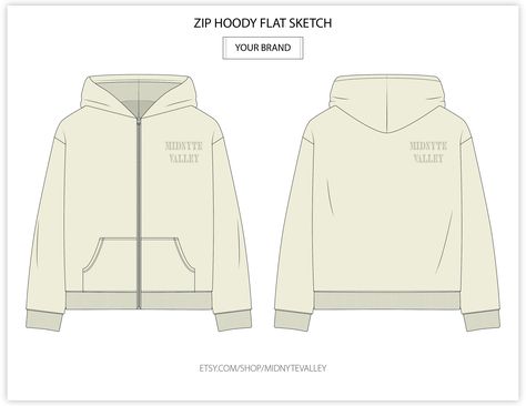 Hoodie Zip Up Kangaroo Pocket Mock Up for Fashion Design Tech Pack Technical Flat Sketch CAD Ai Editable Vector Template Hoodie Fashion Flat Sketch Front and back view of a unisex oversized style hoodie. The file is easily editable with colors or patterns. This sketch is great for any fashion design and development, tech packs, mock ups, line sheets and factory spec sheets. Included in the digital download are (3) files: - Adobe Illustrator file (.Ai) - Adobe PDF file (.PDF) - Black and White Ra Hoodie Flat Sketch, Hoodie Back View, Oversized Zip Up Hoodie Outfit, Hoodie Layout, Hoodie Sketch, Hoodie Vector, Hoodie Illustration, Hoodie Template, Fashion Sketches Men