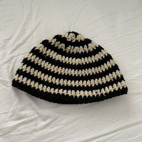 I might be biased but you should probably buy this on Depop 👍 https://depop.app.link/JgYOSmG4lxb Crochet Black And White, White Beanie, Crochet Black, Knitting Basics, White Beanies, Crochet Design Pattern, Beanie Black, So Creative, Crochet Beanie