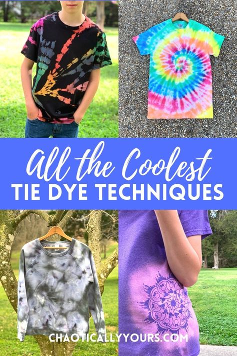 Family Tie Dye Shirts, Different Tie Dye Techniques, Single Color Tie Dye Patterns, Best Tie Dye Techniques, Tye Dye Folding Techniques Patterns, Different Tie Dye Patterns Diy, Tye Dye Patterns Diy How To Make, Diy Tie Dye Shirts Patterns, Tye Dye Patterns Diy Tutorials