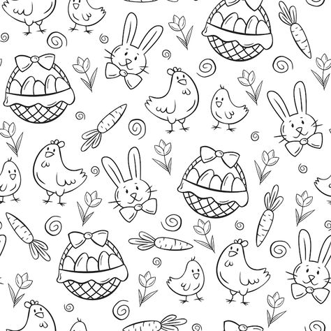 Premium Vector | Seamless easter pattern in doodle style Simple Easter Drawings, Easter Bunny Doodle, Easter Doodles Easy, Easter Sketches, April Doodles, Embroidery Doodles, Easter Doodles, Spring Doodles, Easter Drawing