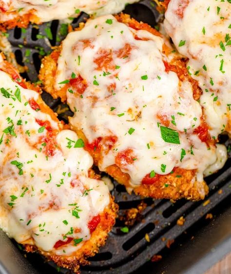 Air Fryer Chicken Parmesan is a... - My Air Fryer Kitchen | Facebook Chicken Parmesan For Two, My Air Fryer Kitchen, Air Fryer Chicken Parmesan, Power Air Fryer Recipes, Air Fryer Kitchen, Parmesan Spaghetti, Chicken Marinara, Chicken With Italian Seasoning, Hot Cheese