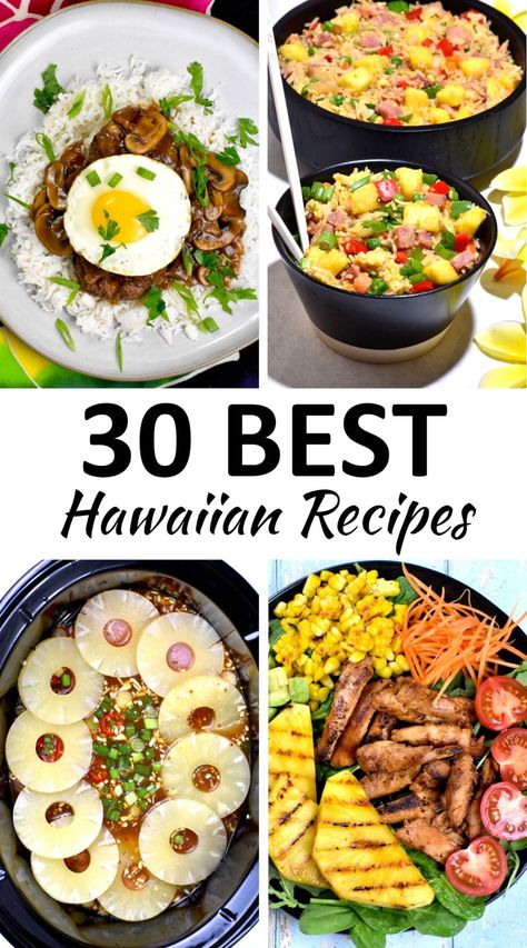 Hawaiian Dinner Recipes, Hawaiian Food Recipes, Polynesian Recipes, Hawaiian Party Food, Hawaiian Dinner, Hawaiian Pork, Luau Food, Hawaiian Recipes, Hawaiian Dishes