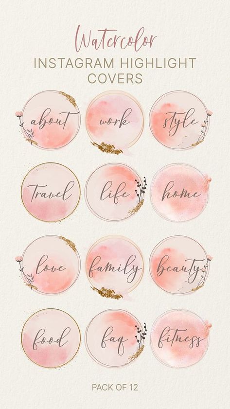 Instagram Hilight Ideas, Highlight Design, Aesthetic Highlight Covers Instagram Pink, Story Highlight Cover, Watercolor Circles, Instagram Story Highlight, Digital Business Card, Pink Instagram, Highlight Cover